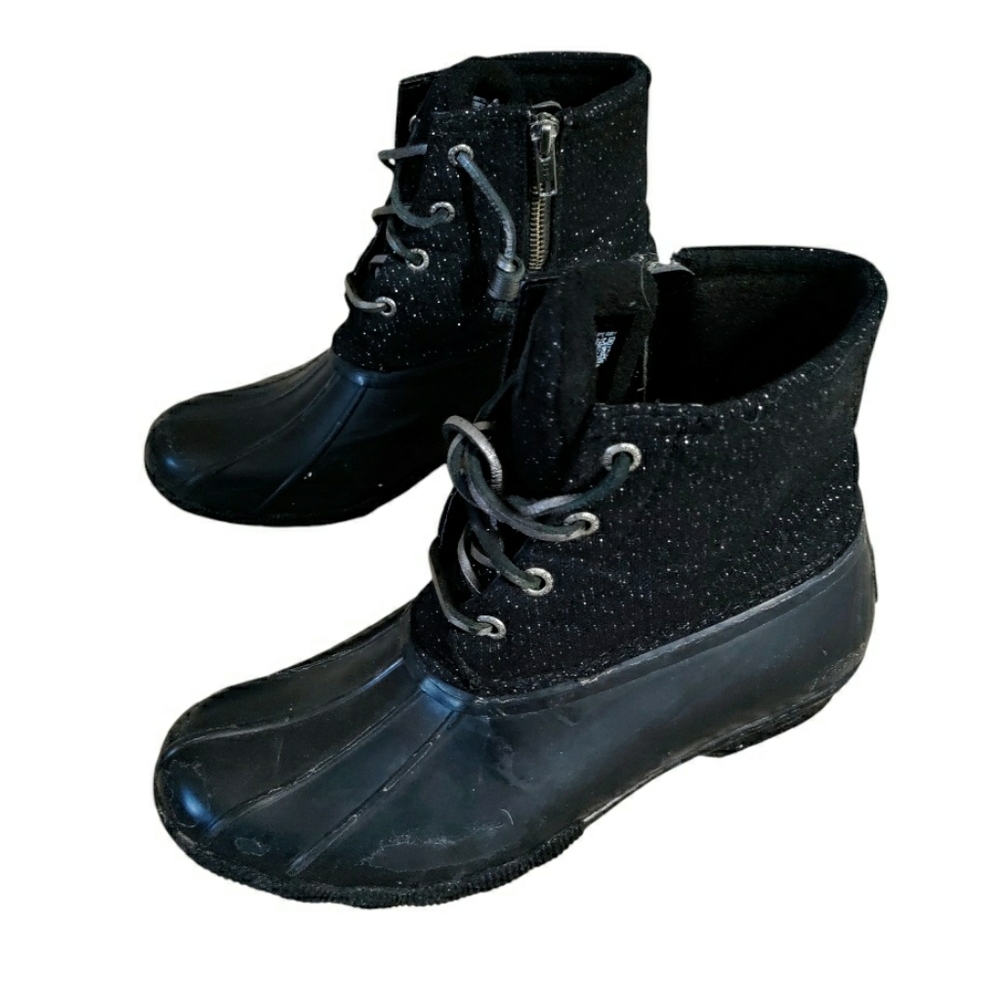 Sperry Sparkle Saltwater Duck Boots Textile Zip